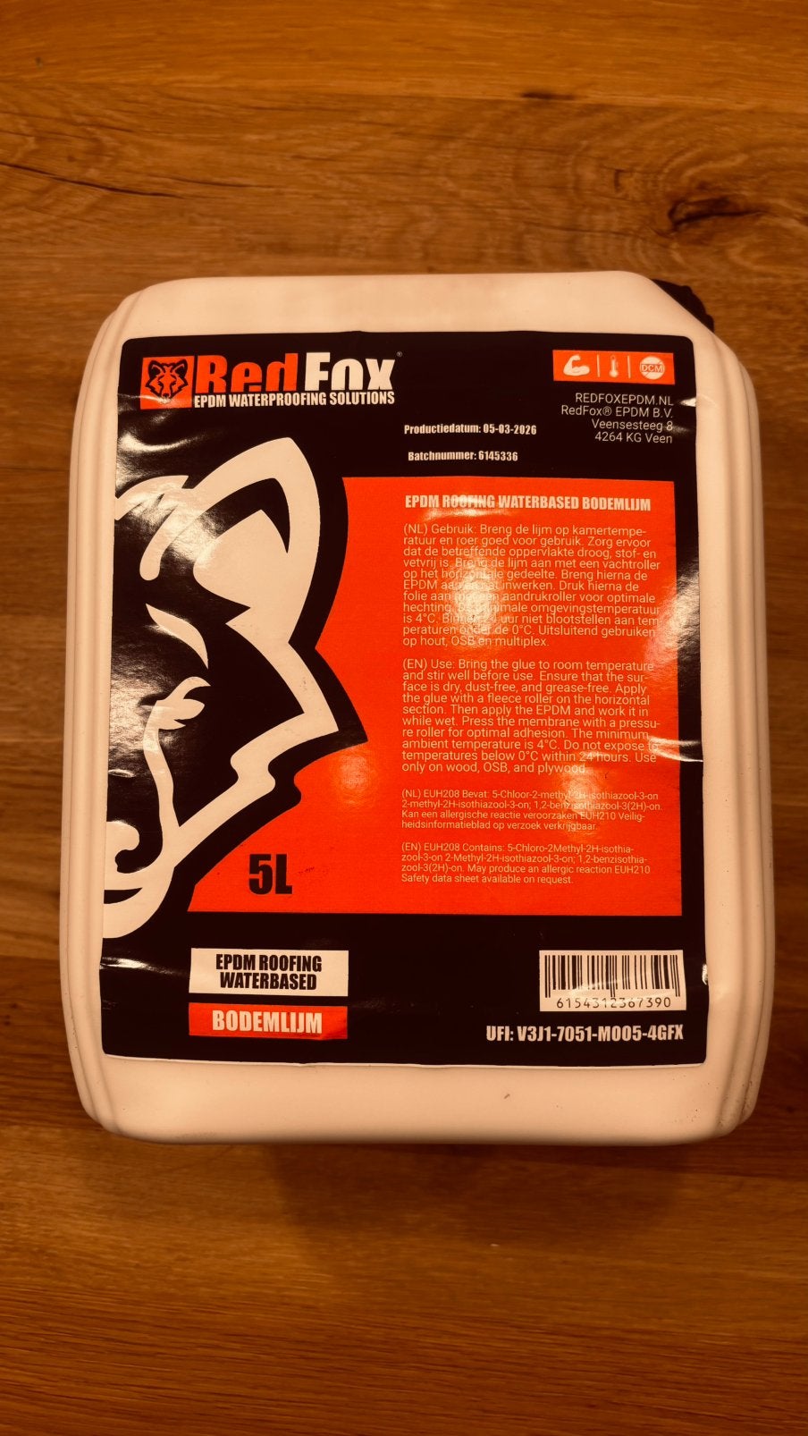 Red Fox EPDM Roofing Waterbased Bodemlijm 5L, Doe-het-zelf en Verbouw, Ophalen of Verzenden, Nieuw