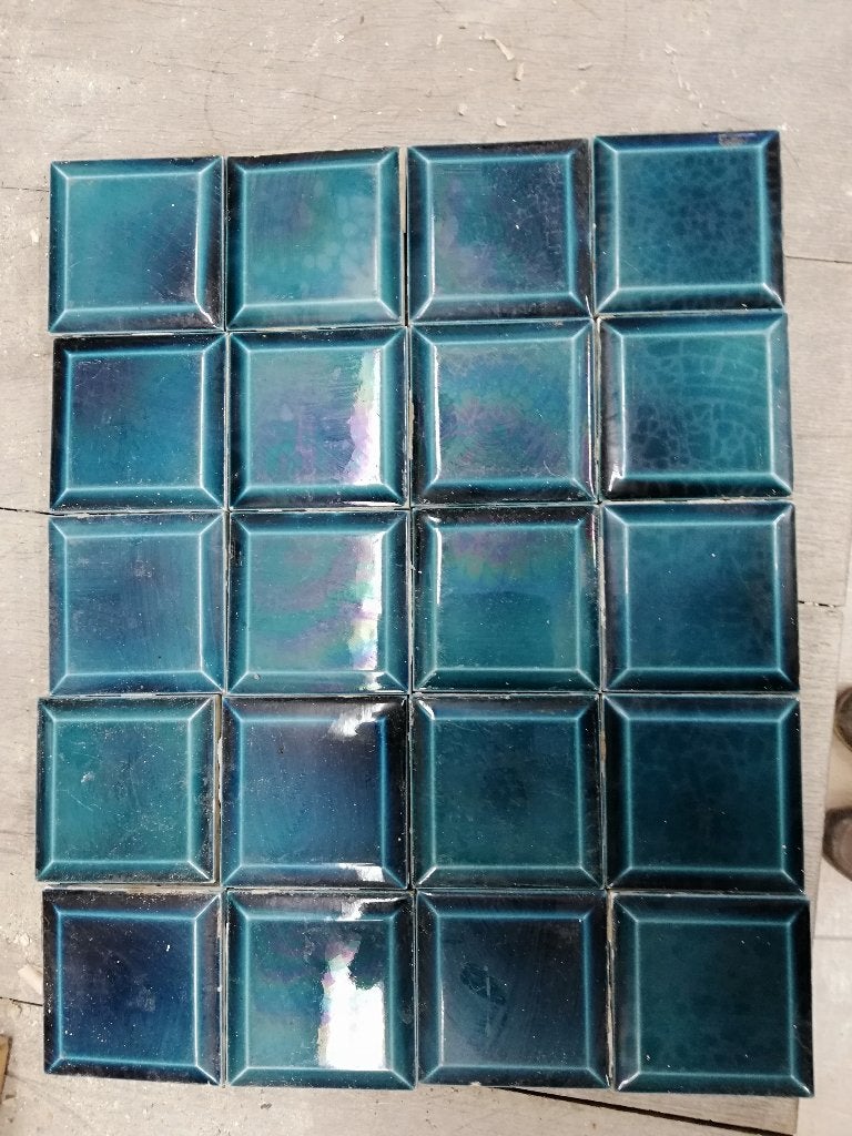 186 stuks antieke vierkante metrotegels petrol blauw 7,5x7,5