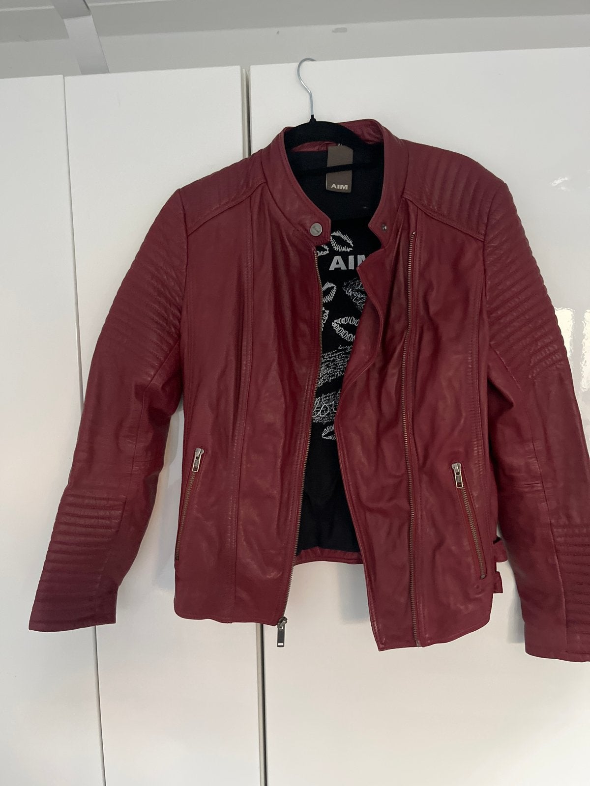 AIM Leren Bikerjack Bordeauxrood - Maat M, Ophalen of Verzenden, Zo goed als nieuw, Maat 38/40 (M), Rood