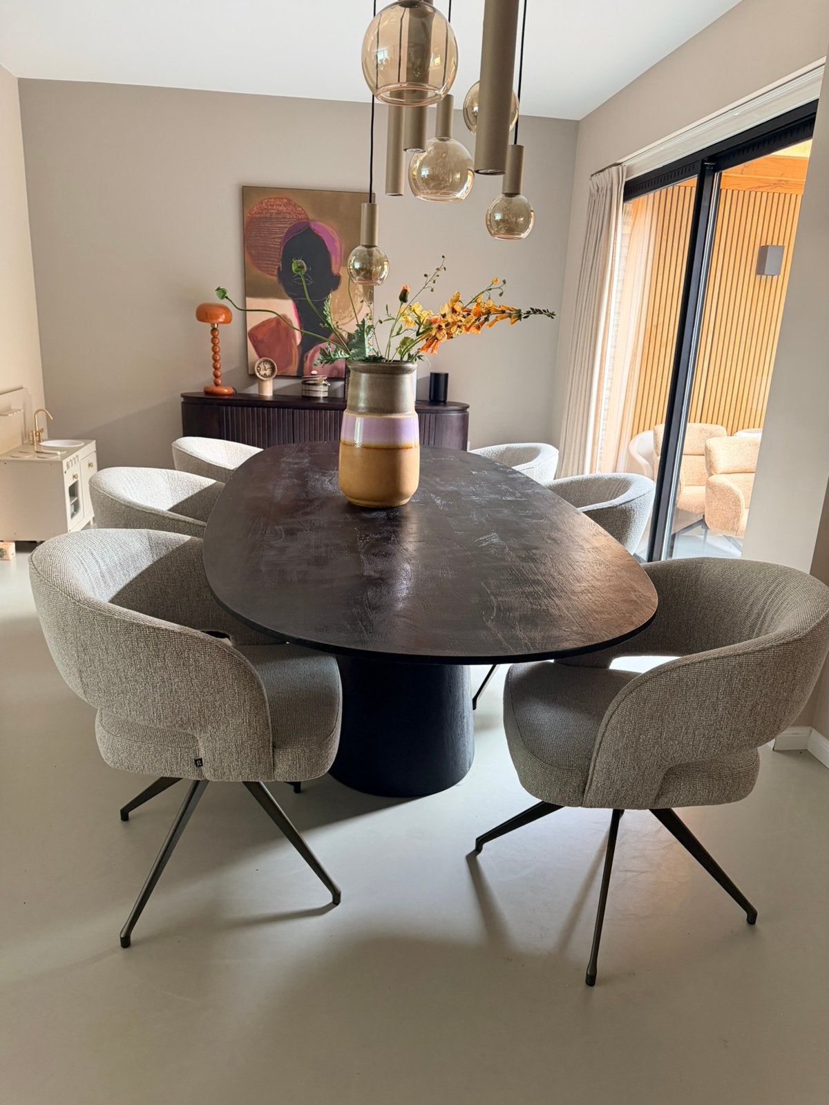 Ovale eettafel zwart eikenhout, Ophalen, Gebruikt, 100 tot 150 cm, Eikenhout