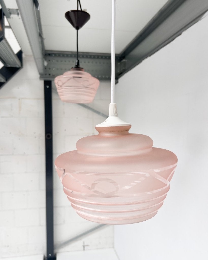 Roze glazen plafondlamp (per stuk), 1960’s, Gebruikt, Roze, X, Vintage