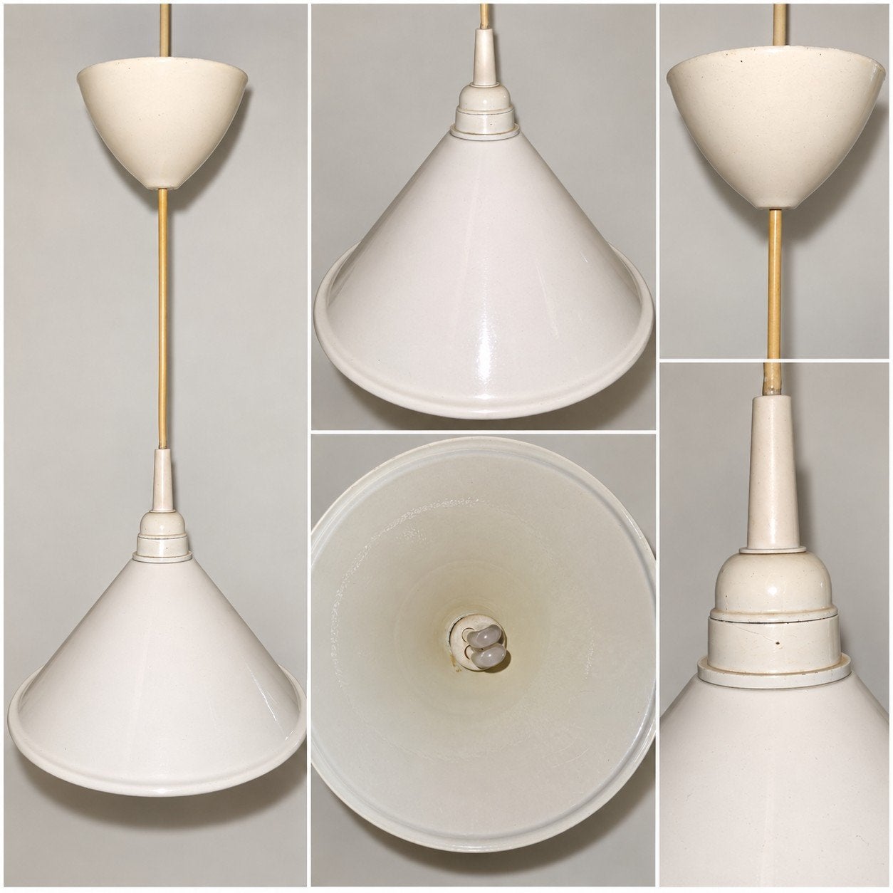 Vintage witte geëmailleerde hanglamp industrieel, Ophalen of Verzenden
