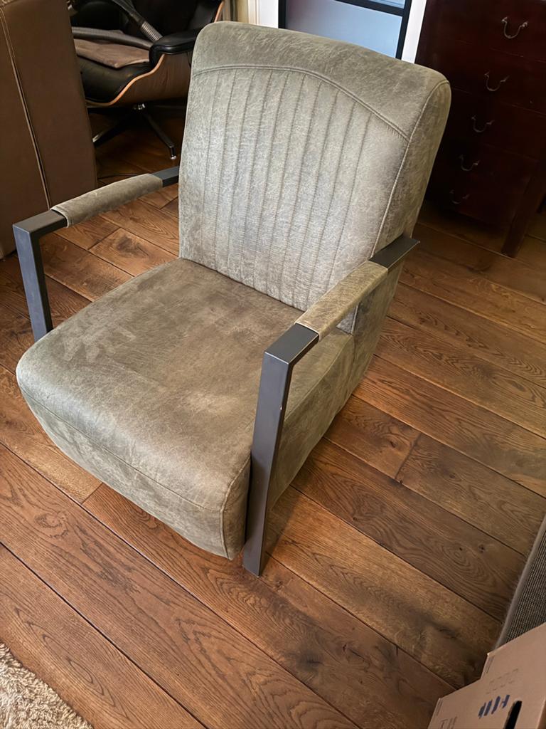 Groene fauteuil industrie look, Huis en Inrichting, Fauteuils, Ophalen, 75 tot 100 cm, 50 tot 75 cm