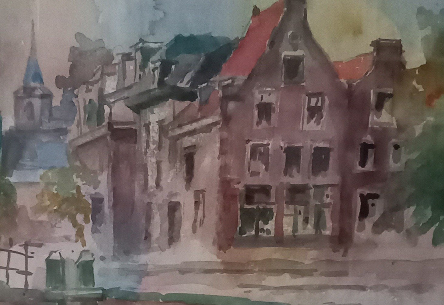 Twee aquarellen van Frans Schoorl: Stadsgezicht en Boten, Achter glas, Impressionistisch, Ophalen of Verzenden, Aquarel