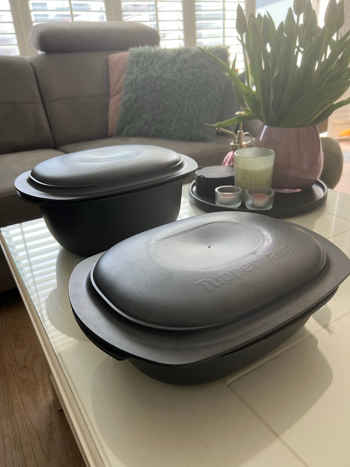 Tupperware Ultra Pro Ovenschaal 2,0L met deksel, Ophalen of Verzenden, Gebruikt, Bruin, Schaal