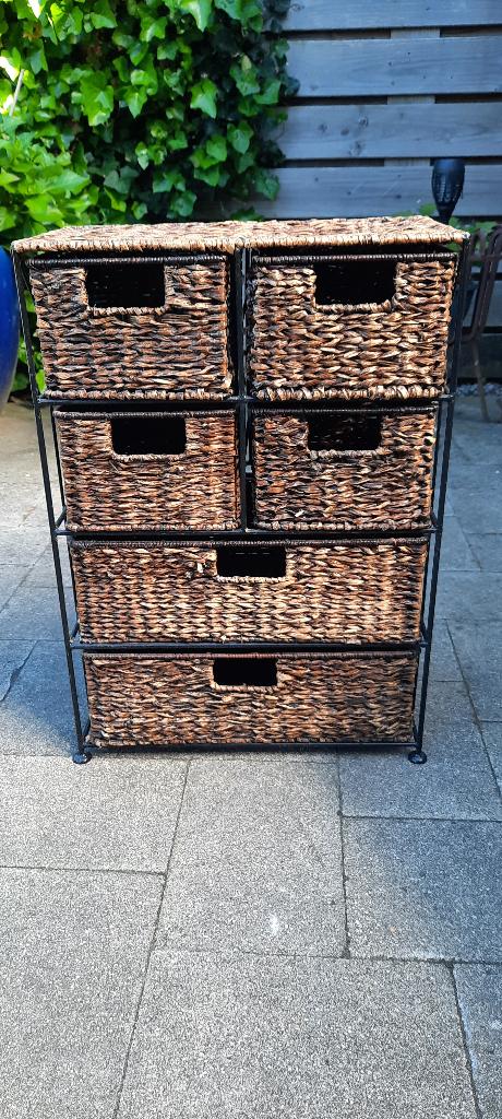 Ladekastje metaal met rieten mandjes, Ophalen, Gebruikt