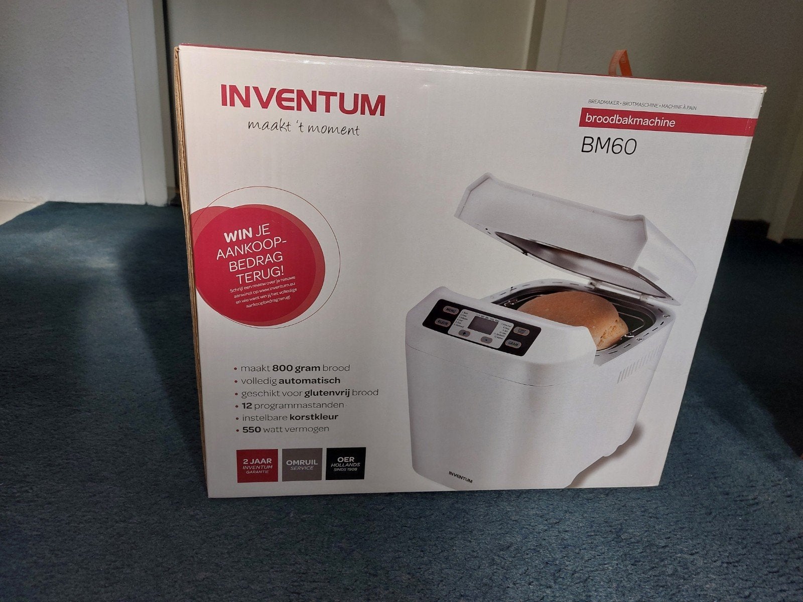 Inventum broodbakmachine te koop, Zo goed als nieuw, Ophalen, Met timer, Kijkvenster