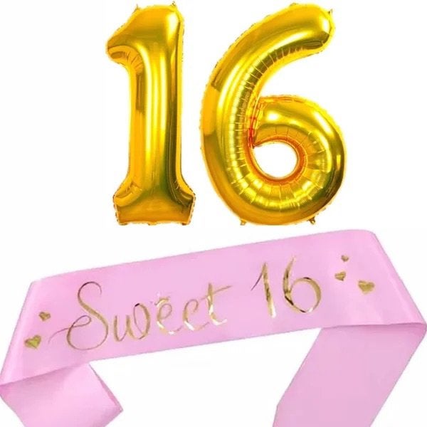 Sweet 16 sjerp en folie ballonnen set, Versiering, Verjaardag, Nieuw, Ophalen of Verzenden