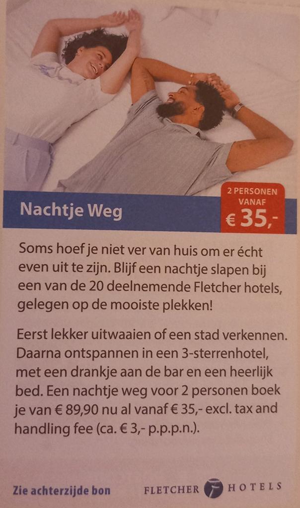 Fletcher hotels nachtje weg 2 personen v.a. €35, Twee personen, 1 overnachting
