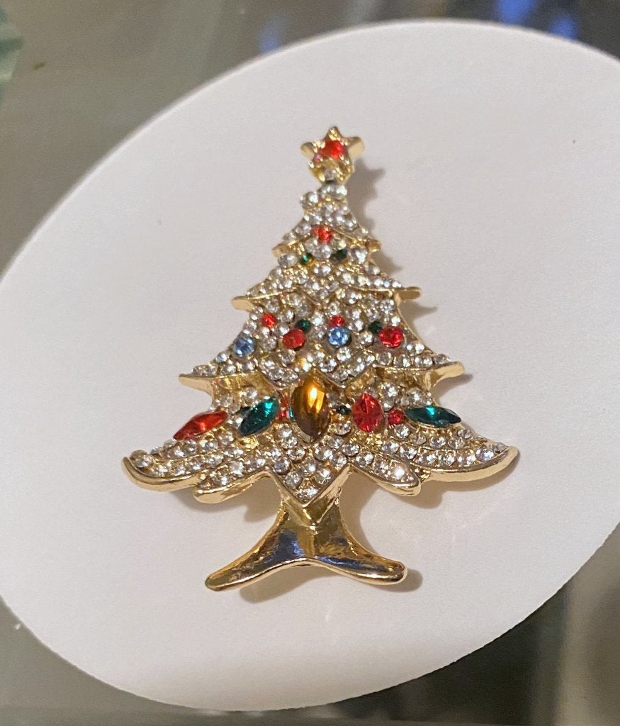 fonkelende broche Kerstbroche Kerstboom veel kristal strass, Sieraden, Tassen en Uiterlijk, Broches, Overige materialen, 4 tot 7 cm