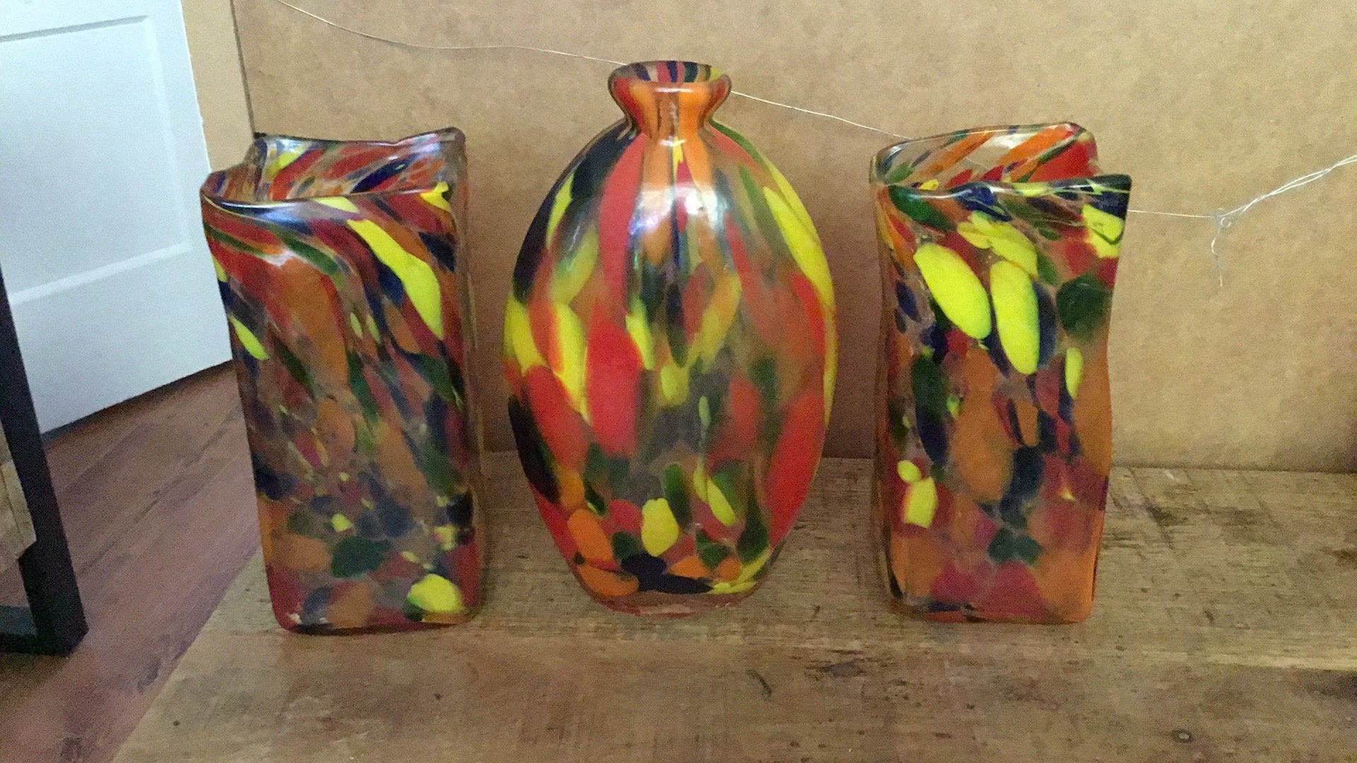 Set van 3 handgeblazen vazen multi color glas, Ophalen