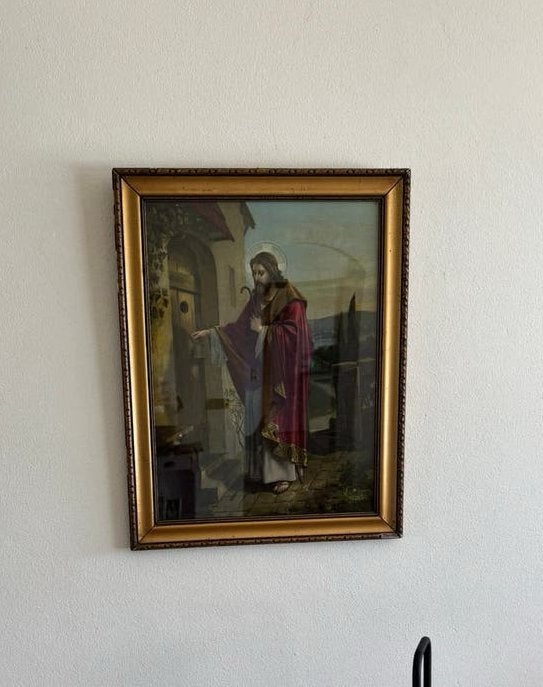 Antieke brocante regilieuse voorstelling, Ophalen