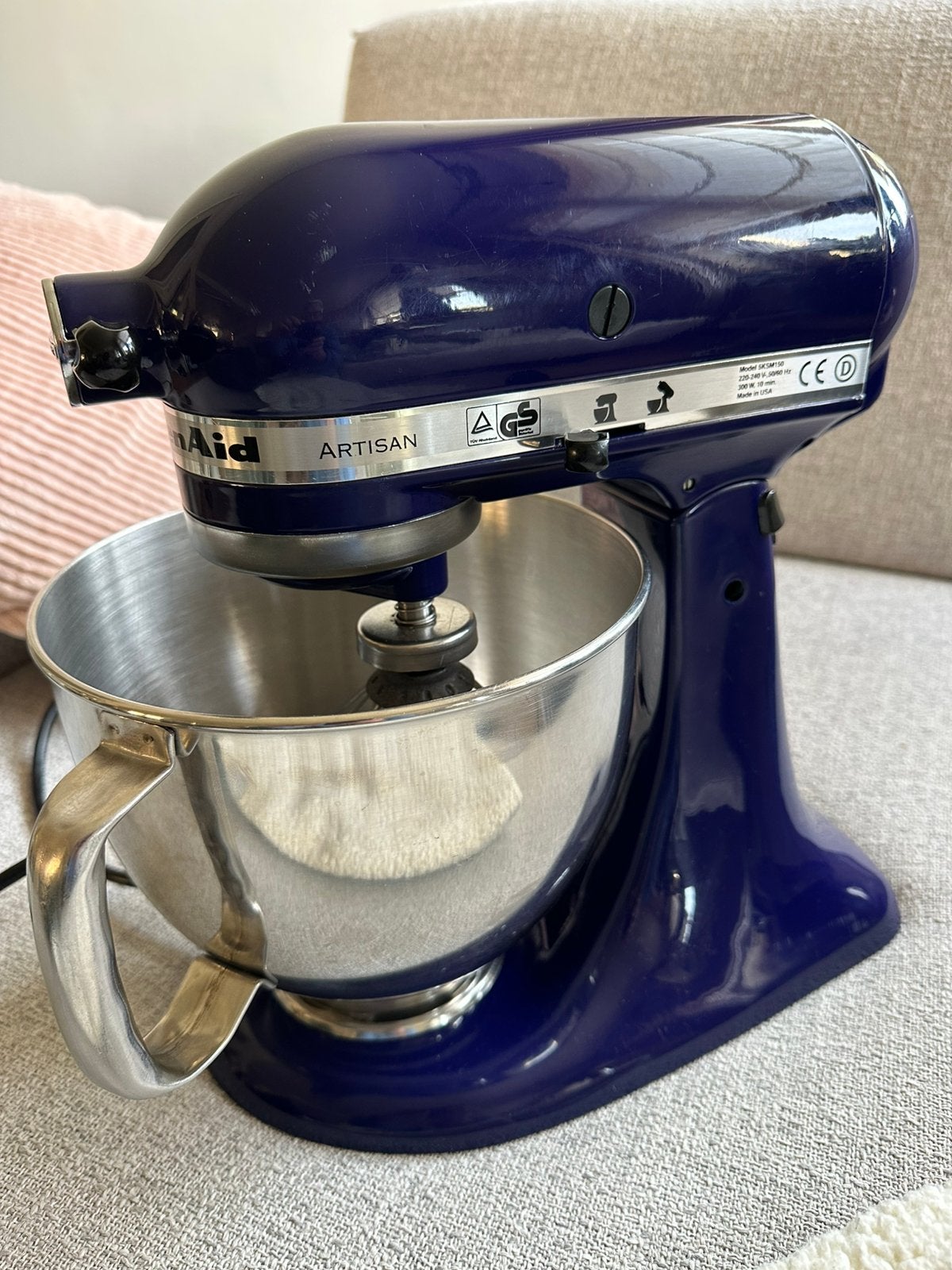Kitchenaid Artisan in blauw, helemaal compleet., 4 liter of meer, Ophalen of Verzenden, Zo goed als nieuw, 3 snelheden of meer