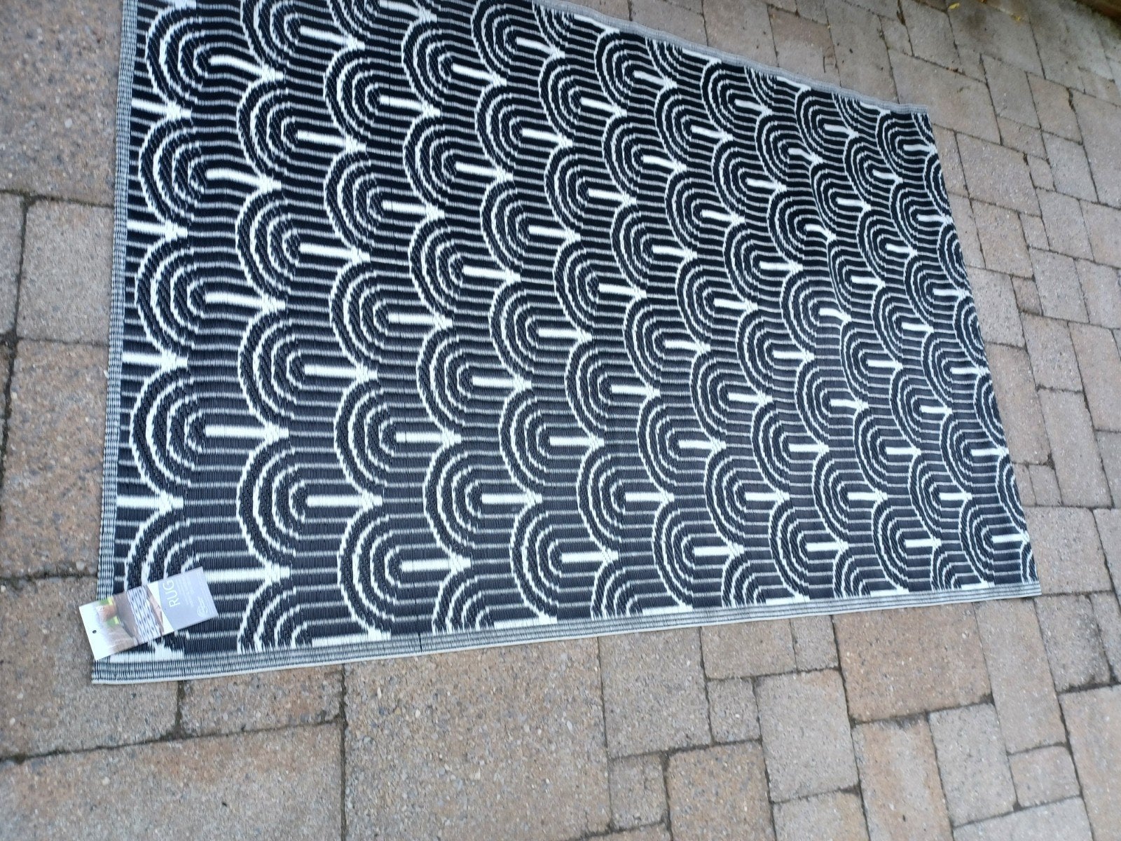 Zwart-wit buitenkleed met art deco patroon, Ophalen, 100 tot 150 cm, Nieuw, 150 tot 200 cm