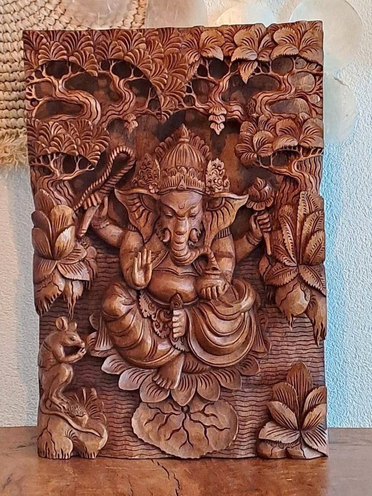 Ganesha 3d houtsnijwerk, Ophalen, Www.ibizasfeer.nl, Nieuw, Info@ibizasfeer.nl