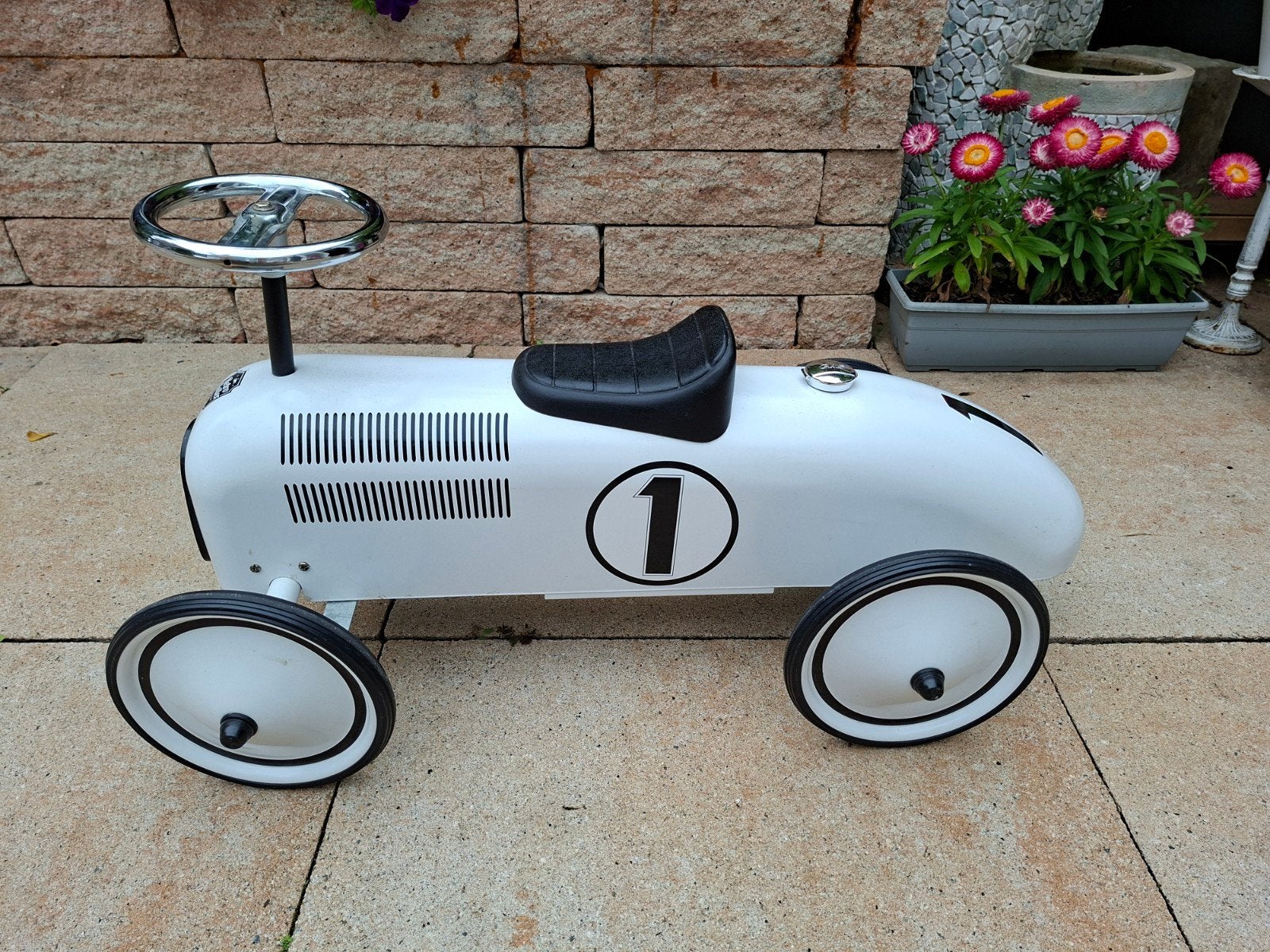 Retro Roller Loopauto Wit - Nummer 1, Ophalen of Verzenden, Zo goed als nieuw, Loopvoertuig