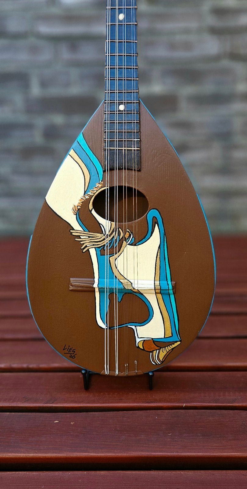 Handbeschilderde antieke Mandoline, Ophalen of Verzenden, 62 cm, Object, Hout