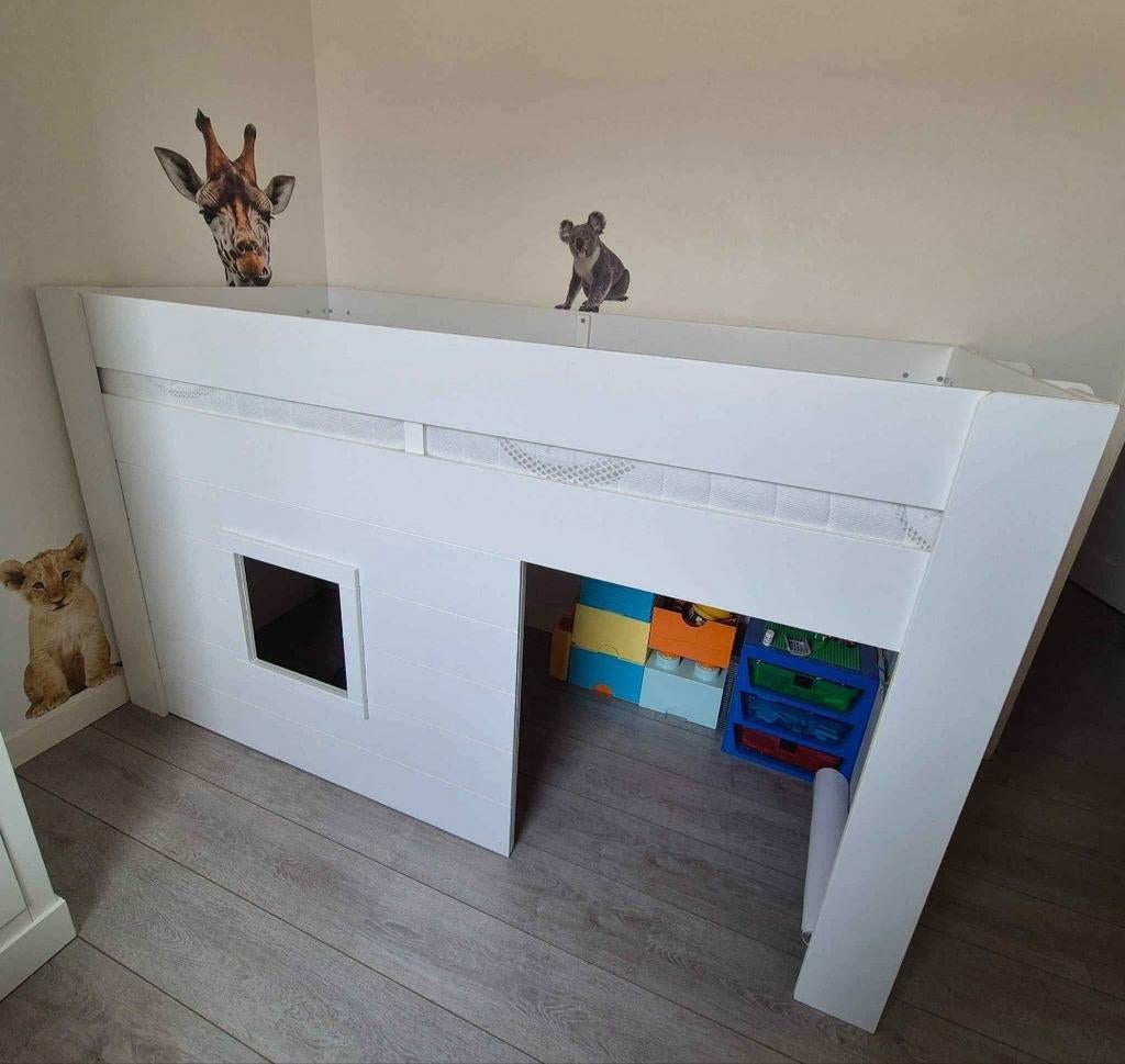 Vipack Noah halfhoogslaper wit 90x200cm met bedbodem, Ophalen, Gebruikt, Halfhoogslaper