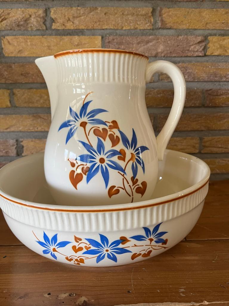 Vintage Riesa Colbitz Steingut Wasstel met Bloemenmotief, Antiek en Kunst, Ophalen