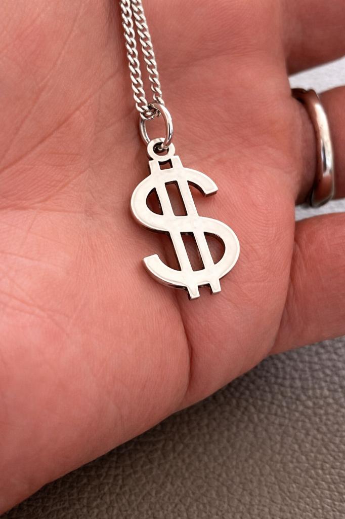 Zilveren Dollar Hanger 925 – incl. ketting (45 cm), Nieuw, Ophalen of Verzenden, Kruis of Symbool, Zilver