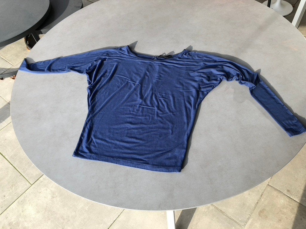Blauwe Kenneth Cole top, maat XS oversized, Maat 38/40 (M), Kenneth Cole, Zonder mouw, Gedragen