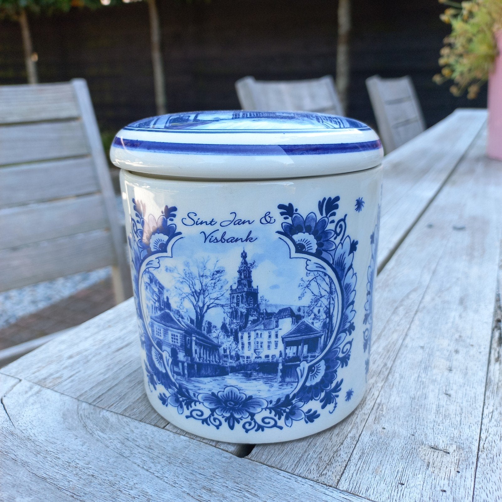 Delfts Blauw voorraadpot met deksel - Handgeschilderd, Antiek en Kunst, Ophalen of Verzenden