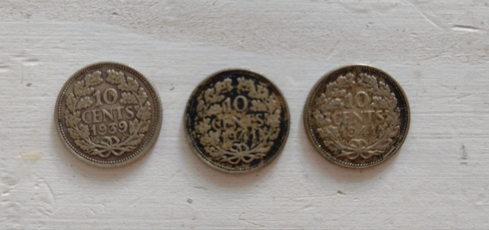 3 x zilveren dubbeltjes, Ophalen, Zilver, 10 cent, Koningin Wilhelmina