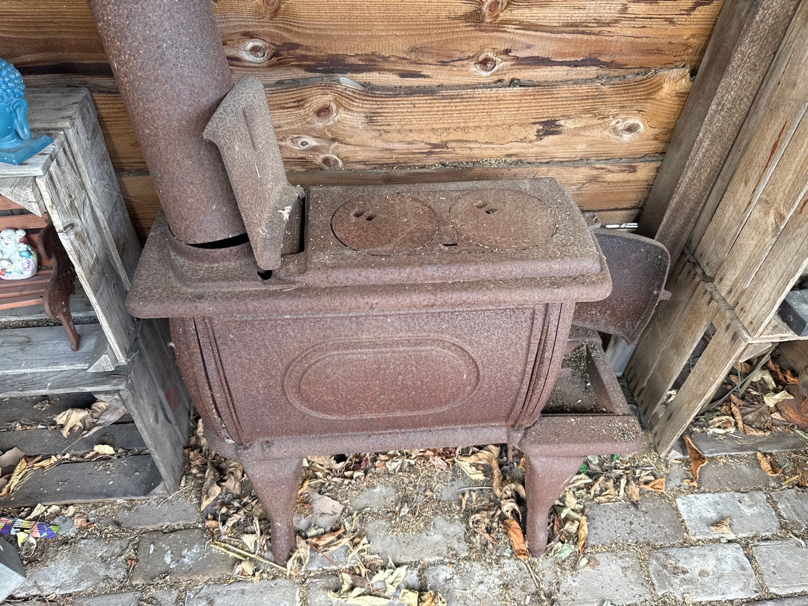 Antieke gietijzeren houtkachel - opknapper!, Huis en Inrichting, Kachels, Ophalen, Gebruikt, Houtkachel, Vrijstaand