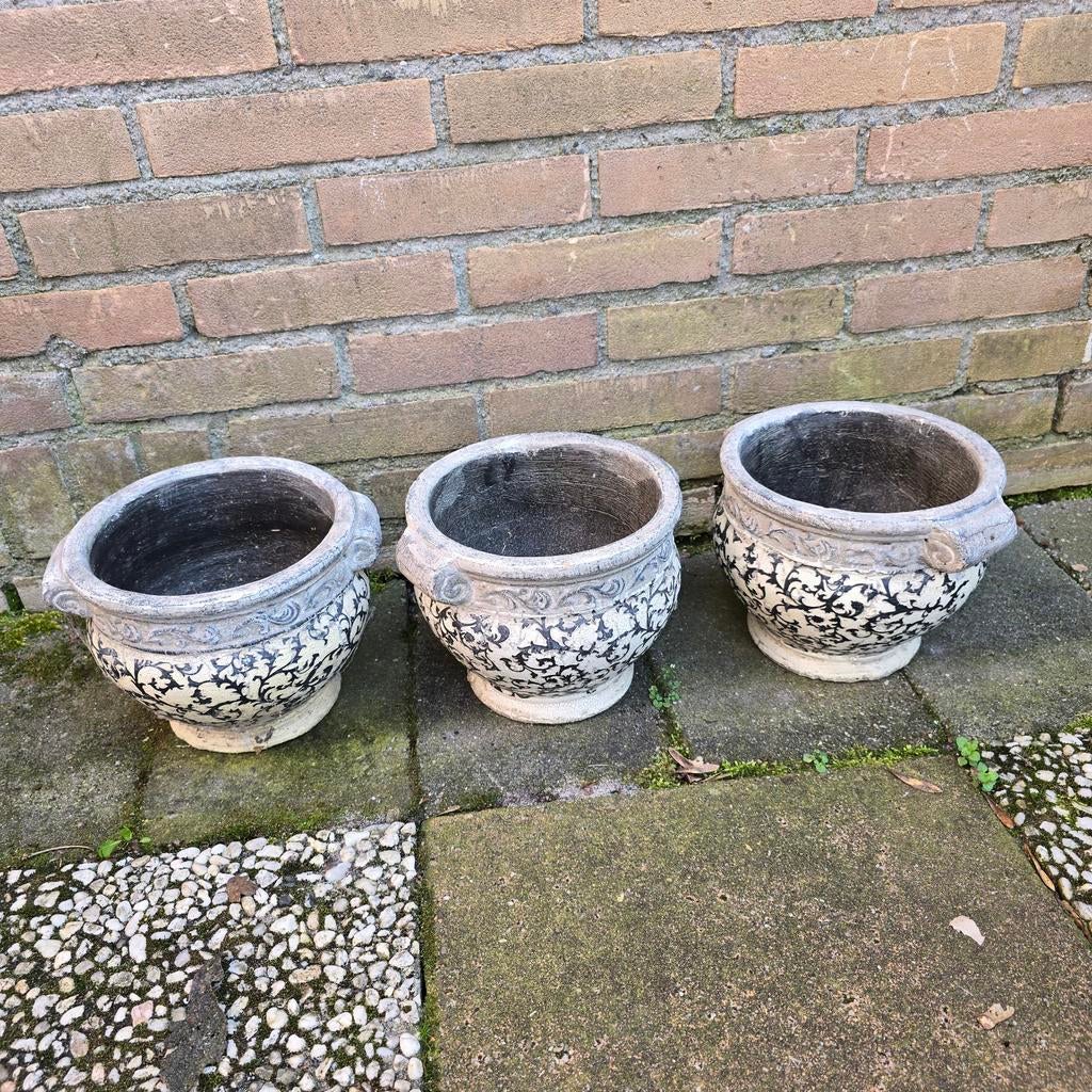 Set van 3 decoratieve bloempotten, Ophalen, Gebruikt, Rond, Balkon