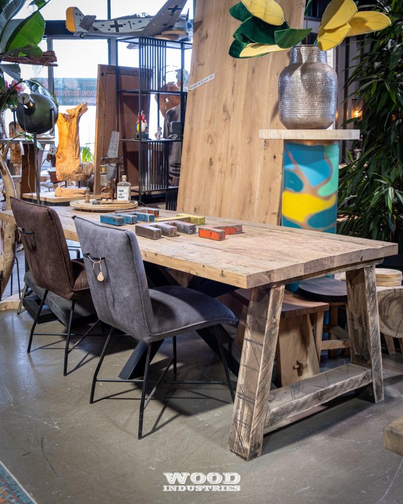 unieke oud eiken eettafel zongebrand eiken tafel op maat, Robuust industrieel landelijk, Vijf personen of meer, Teakhout, Rechthoekig