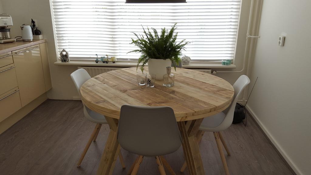 Ronde Tafel van oud steigerhout, Huis en Inrichting, Tafels | Eettafels, Ophalen, Nieuw, Rond