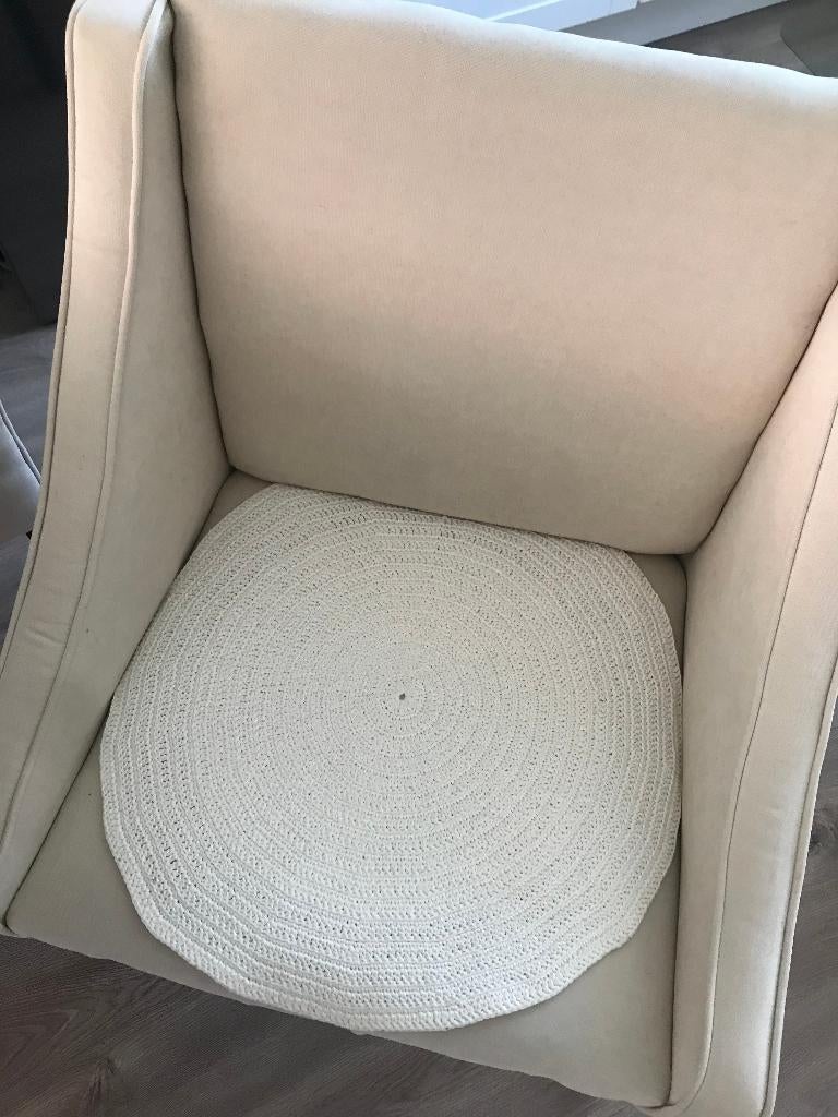Gehaakt boho ibiza stoelkleed kleedje stoelbeschermer wit 53, 50 tot 100 cm, Grijs, Boho, Rond