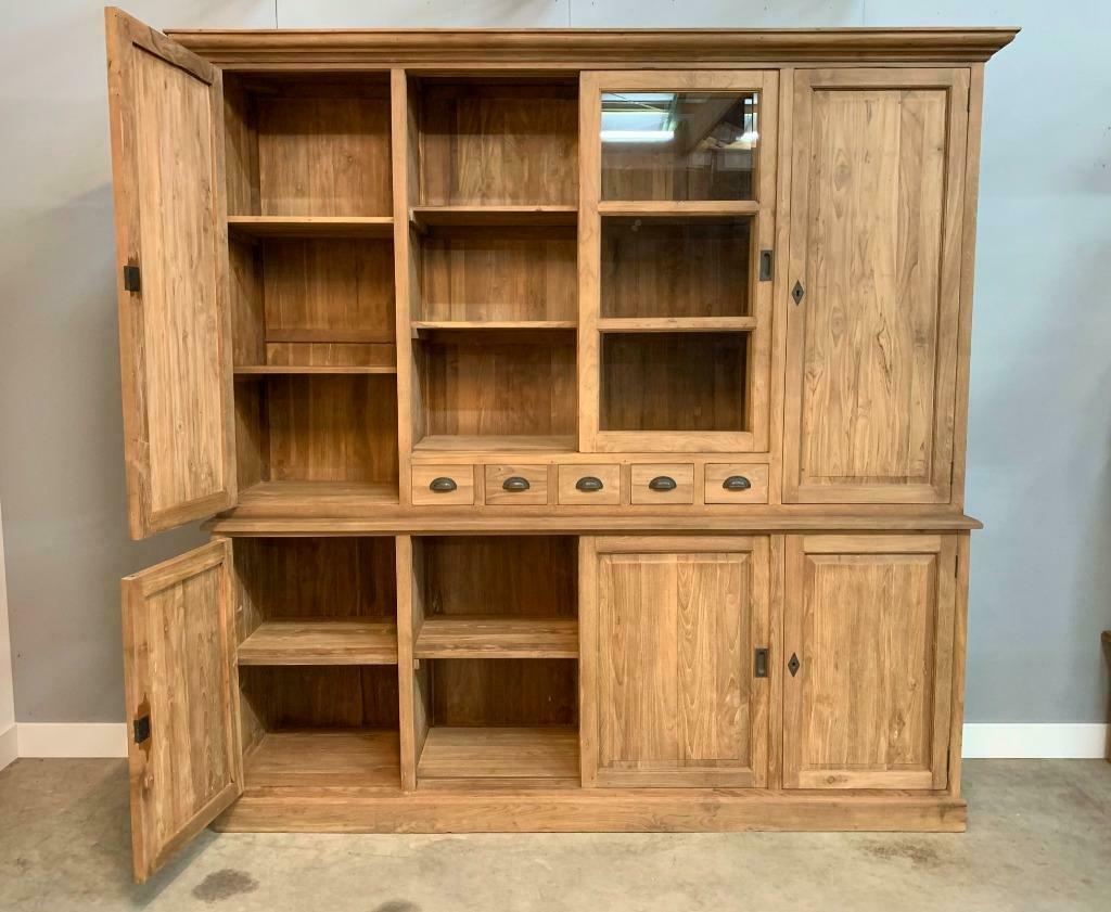 Buffetkast Teakhout 225cm Indoteak, Ophalen, Met deur(en), 200 cm of meer, Teakhout