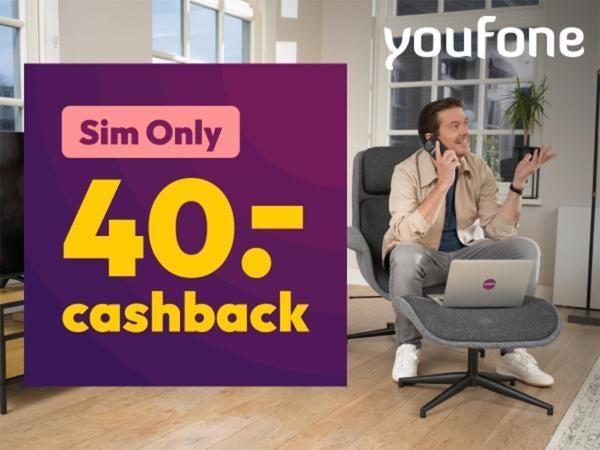 Youfone Sim Only € 40 cashback, Drie personen of meer, Kortingsbon