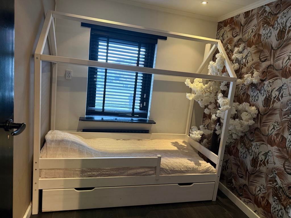 Bed met lade, Huis en Inrichting, Slaapkamer | Bedden, Zo goed als nieuw, Eenpersoons, 90 cm, 200 cm, Hout, Wit, Ophalen