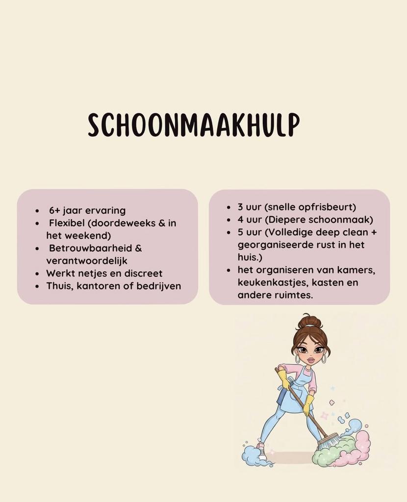Schoonmaakster Breda, Etten-Leur, Roosendaal, en omstreken, Ophalen