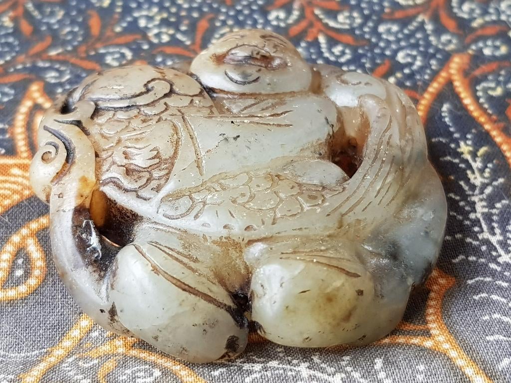 Mooi antiek Chinees jade amulet met Boeddha 5,2 cm., Ophalen of Verzenden