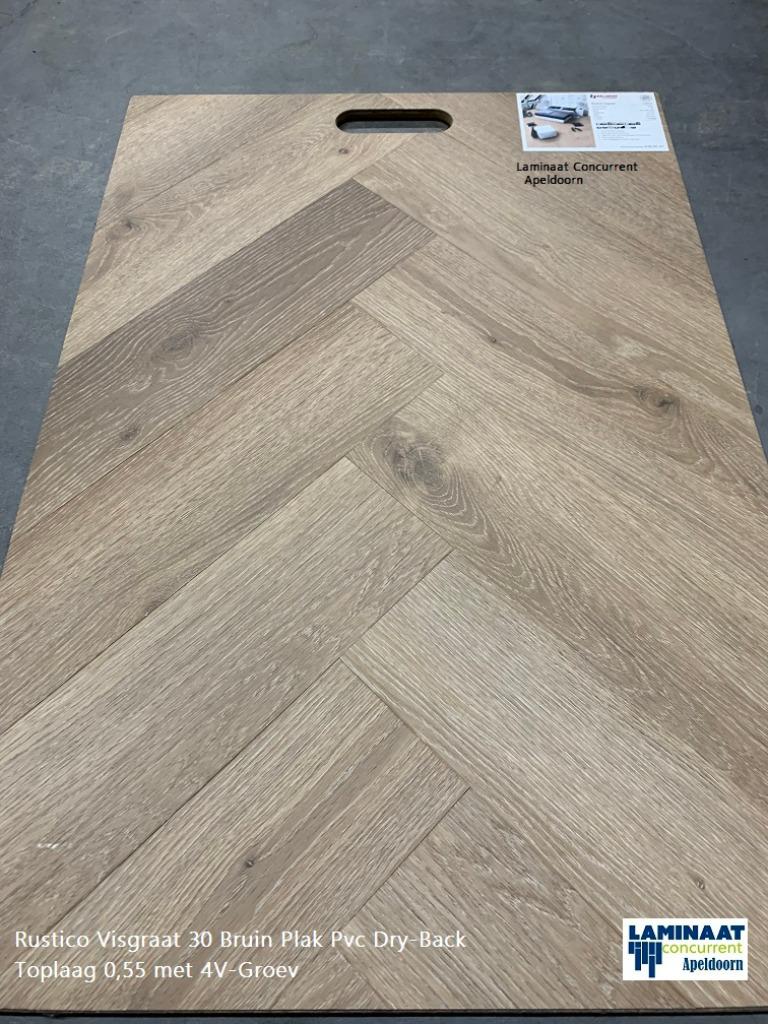 Belakos Visgraat Pvc Plak laminaat Rustico 50 Natuur Eik, Bruin, 75 m² of meer, Ophalen of Verzenden, Zo goed als nieuw
