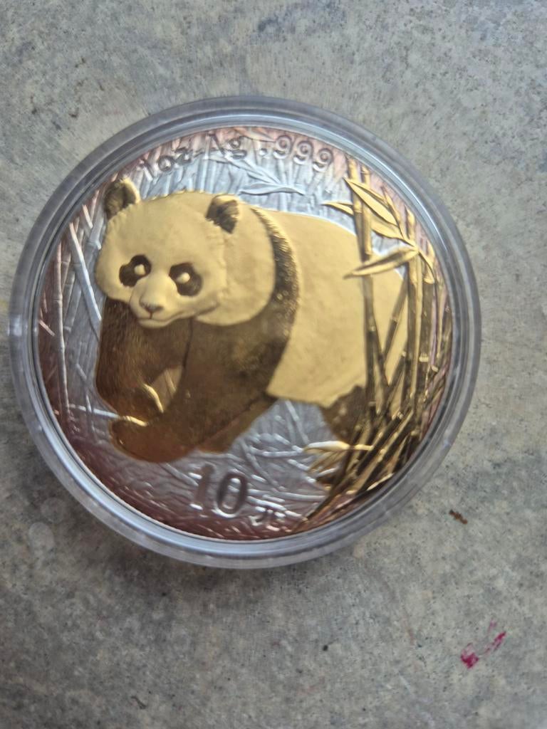 Panda 2002 gilded 1 oz, Ophalen of Verzenden, Zilver