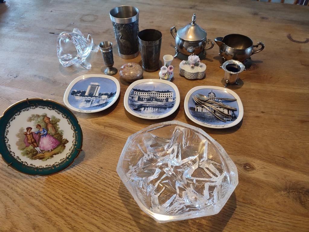 Verzameling: schotels, bekers, lepeltjes, orrefors schaal., Ophalen of Verzenden