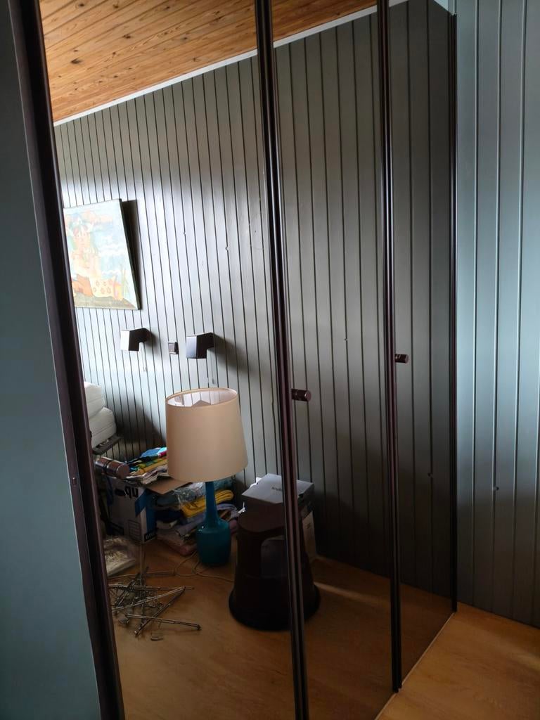 Interlübke kledingkast bruin vintage retro 3x spiegeldeur, Met deur(en), Gebruikt, Overige materialen, 200 cm of meer