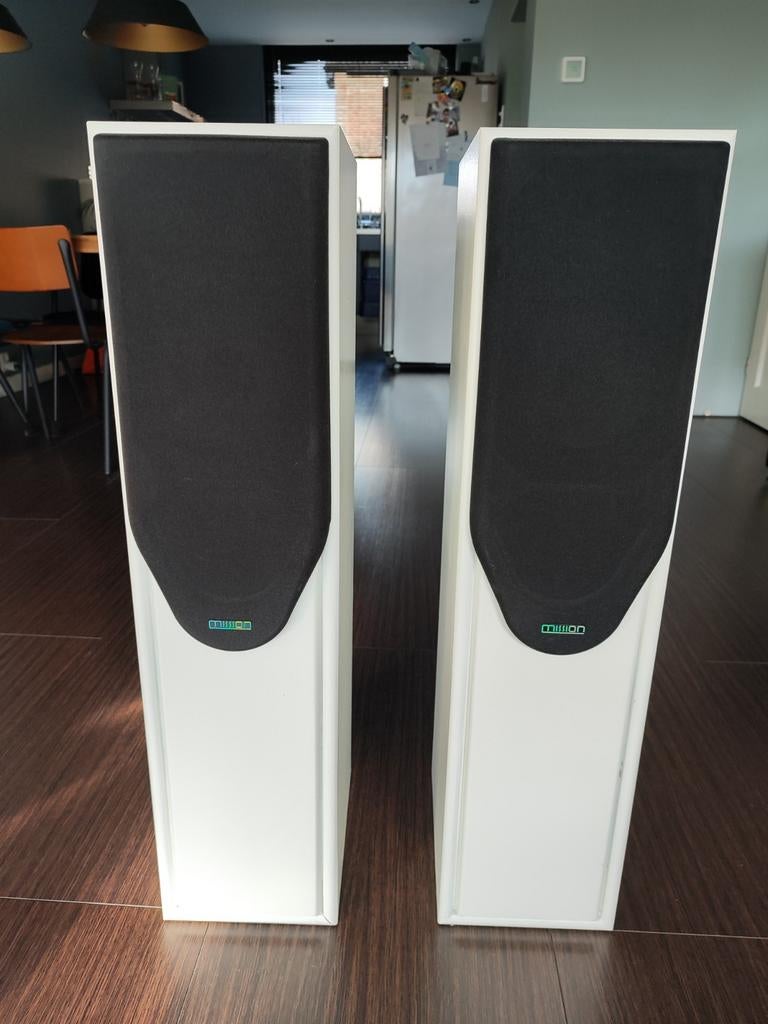 Mission 733 luidsprekers, Gebruikt, 60 tot 120 watt, Front, Rear of Stereo speakers, Ophalen