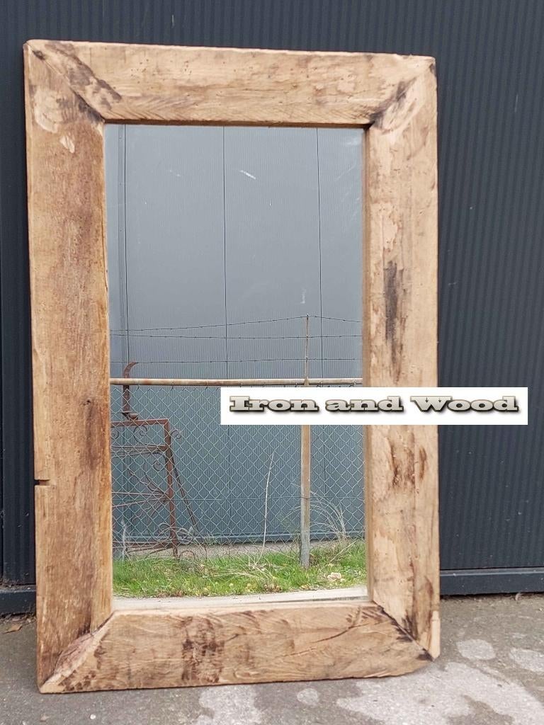 Stoere oud eiken spiegel - oude wagonplanken/sloophout 76x50, Huis en Inrichting, Woonaccessoires | Spiegels, Ophalen, Minder dan 50 cm