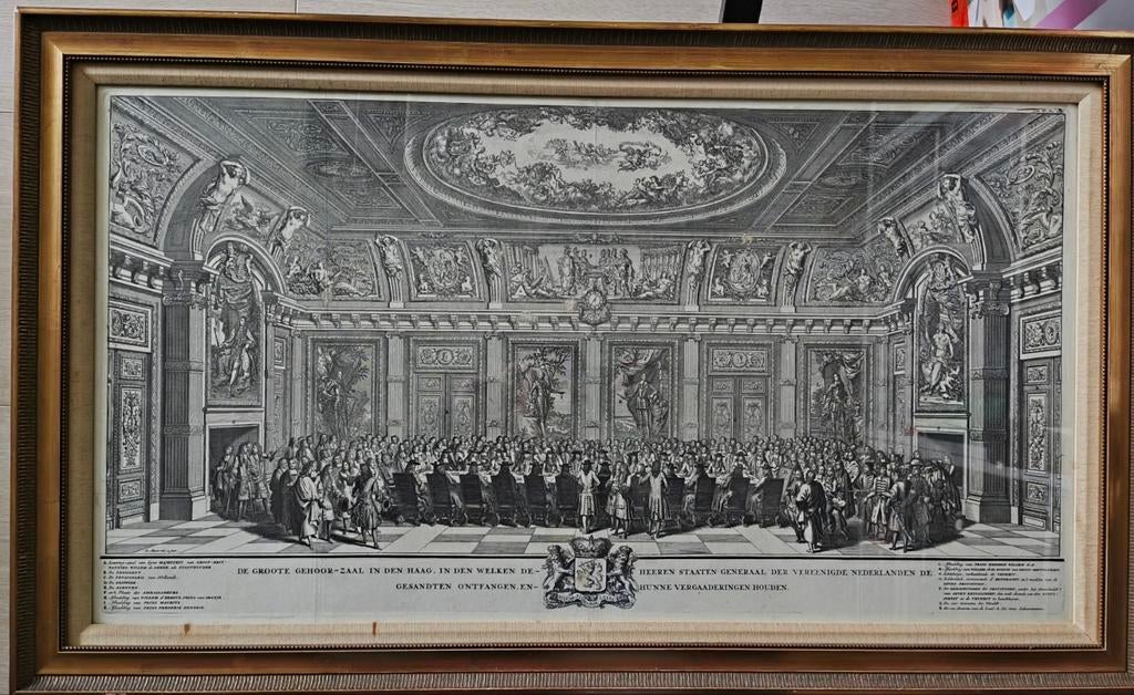 Oude gravure van de Treveszaal in Den Haag, Antiek en Kunst, Kunst | Etsen en Gravures, Ophalen