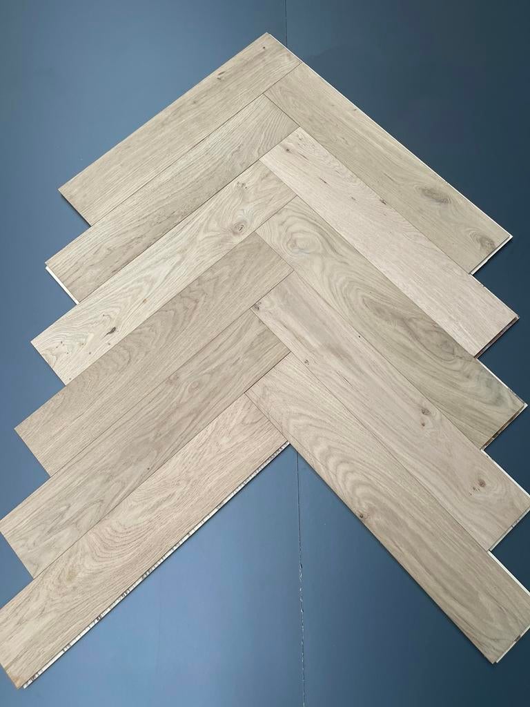Eiken houten vloer visgraat noestarm €54 inc btw 12x60, Parket, Nieuw, Ophalen of Verzenden, 10 tot 30 cm