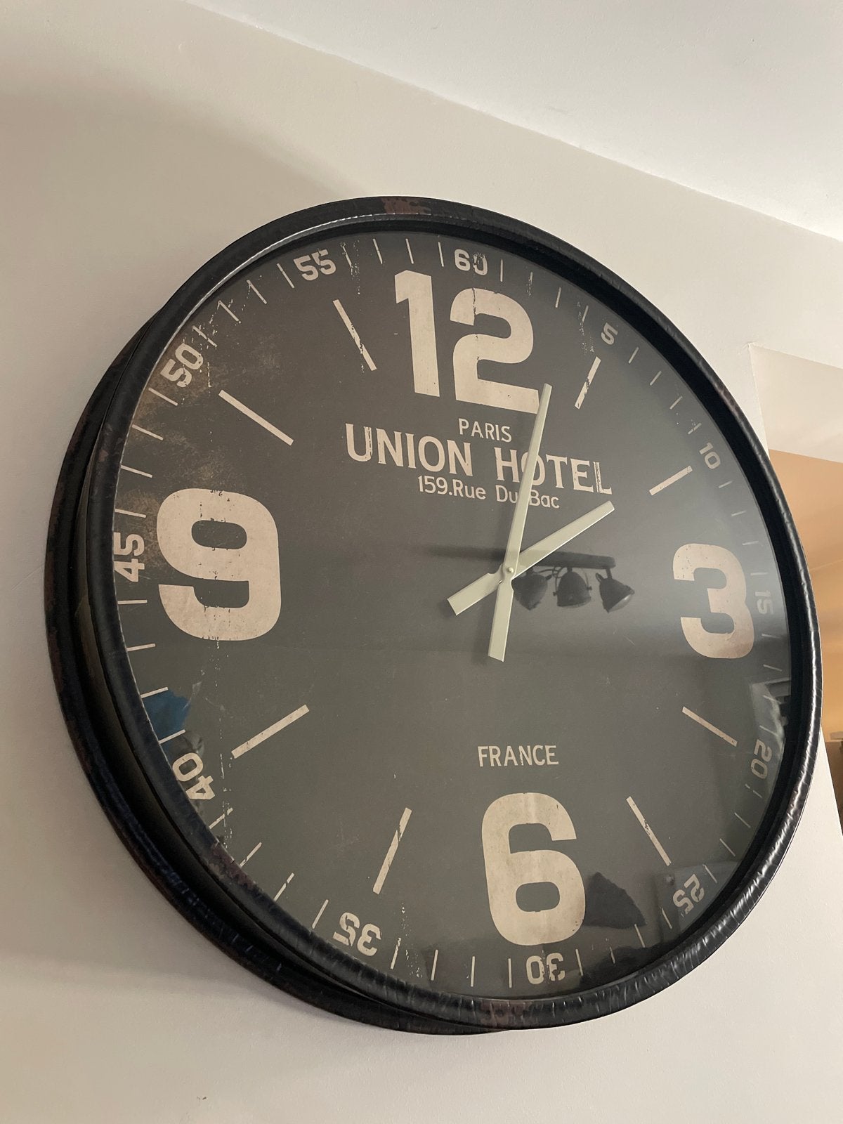 Grote wandklok 'Union Hotel Paris' - Vintage stijl, Ophalen, Vintage, Analoog, Zwart