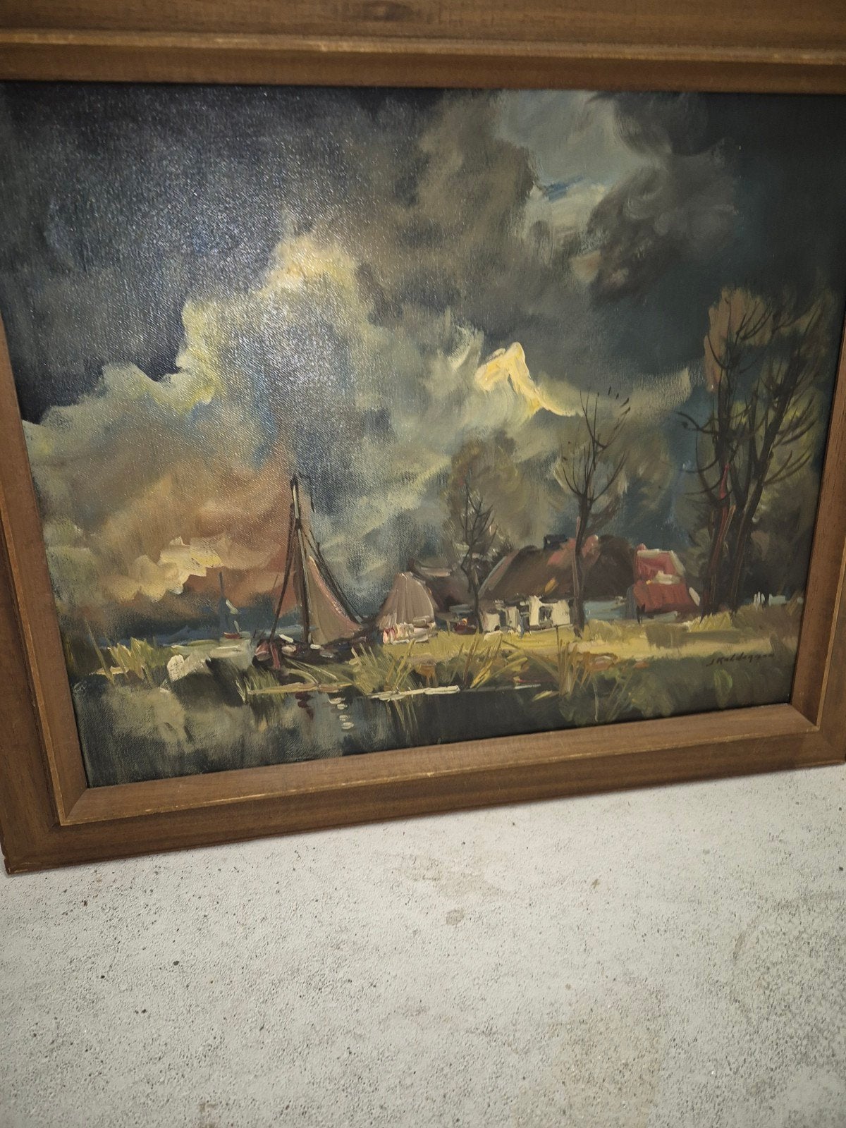 Schilderij 'Avondstemming in Middelie, N-H Jan Kelderman', Doek, Realistisch, Ophalen of Verzenden, Olieverf
