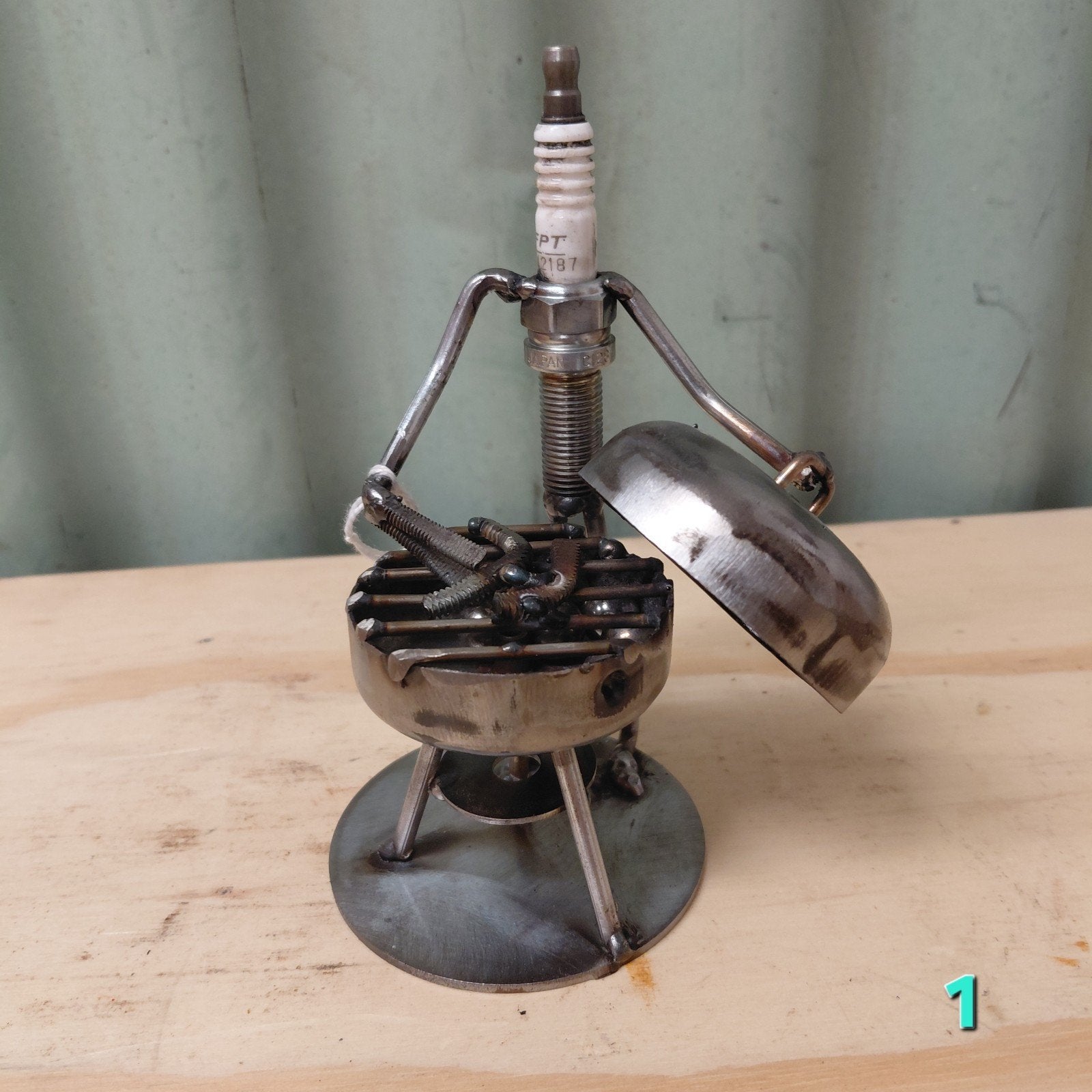 Barbecue mannetje van oude bougie - upcycling - mancave, Gebruikt, Overige stijlen, Ophalen of Verzenden, Metaal
