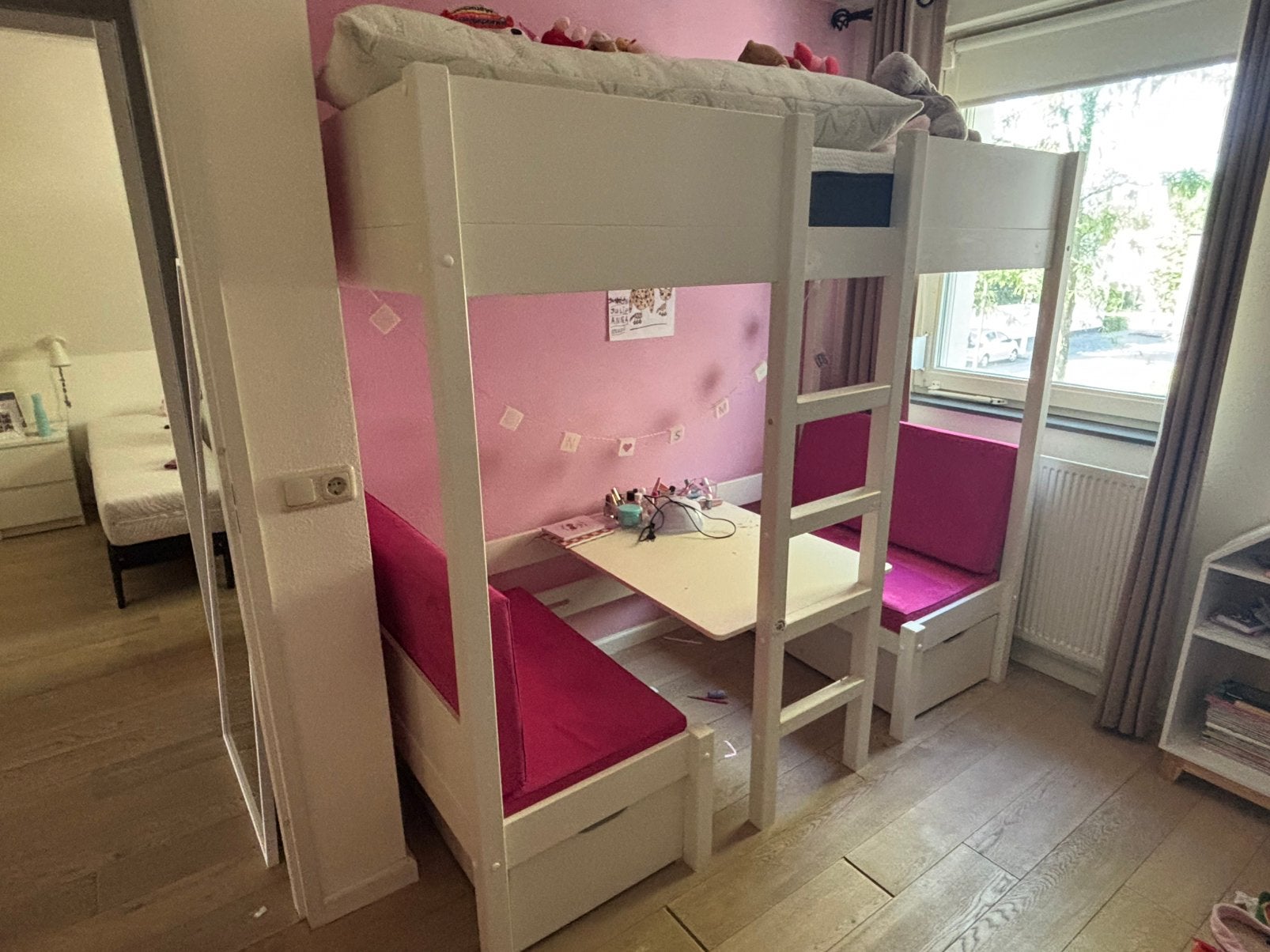 Witte hoogslaper te koop, Kinderen en Baby's, Kinderkamer | Stapelbedden en Hoogslapers, Ophalen, Zo goed als nieuw, Hoogslaper