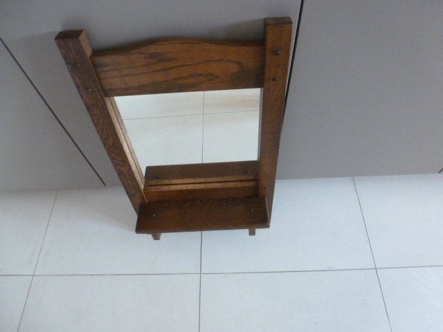 Haast nieuw langwerpige houten spiegel met opzetplankje, Huis en Inrichting, Woonaccessoires | Spiegels, Minder dan 50 cm, Nieuw
